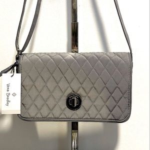 Vera Bradley $95 NWT Turnlock Crossbody Shoulder Bag Carbon Gray Purse Lt Weight